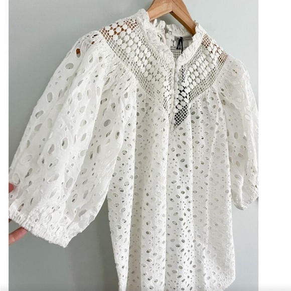 ALLSAINTS | NWT | Tila Puff Sleeve Cotton Eyelet Top | Chalk White | Sz 8 - Picture 3 of 13